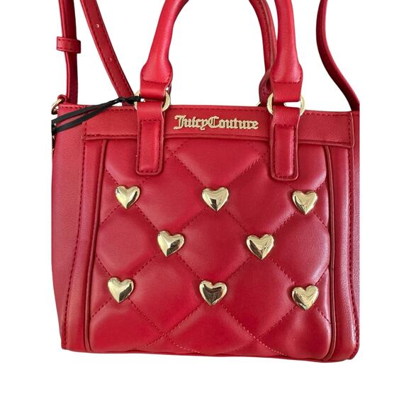 NWT Juicy Couture Red Quilted Mini Tote with Gold Heart Studs Crossbody Bag - Picture 4 of 10